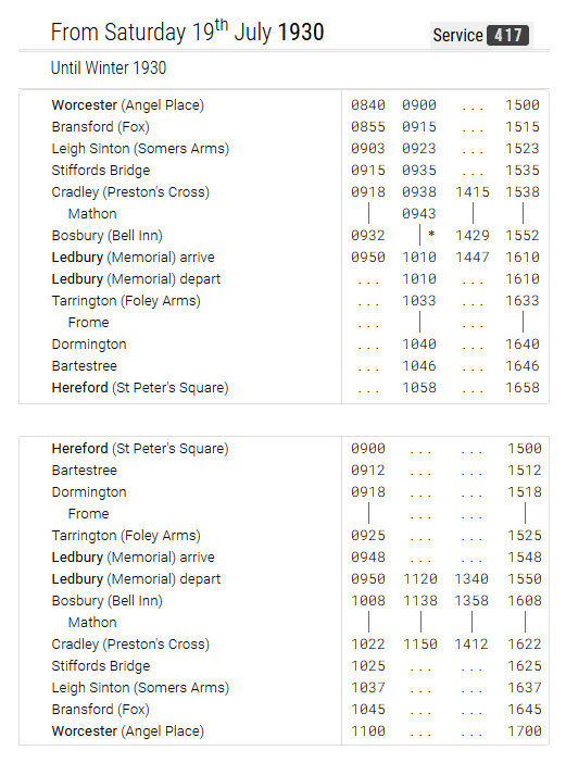 1930 timetable