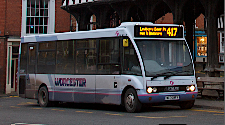 First Midland Red bus arriving in Ledbury