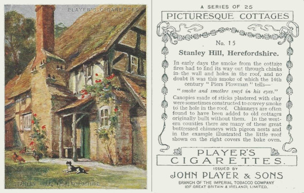 Players cigarette card showing Stanley Hill cottage